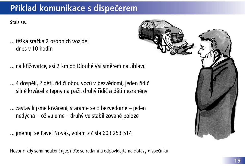 .. 4 dospělí, 2 děti, řidiči obou vozů v bezvědomí, jeden řidič silně krvácel z tepny na paži, druhý řidič a děti nezraněny.