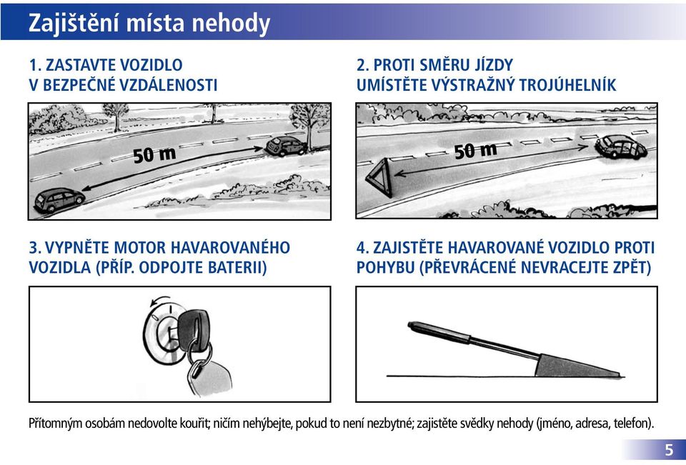 vypněte motor havarovaného vozidla (příp. odpojte baterii) 4.