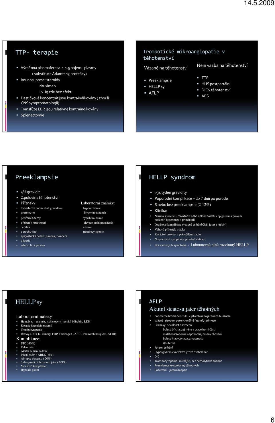 vazba na těhotenství Vázané na těhotenství Preeklampsie HELLP sy AFLP TTP HUS postpartální DIC v těhotenství APS Preeklampsie HELLP syndrom 4% gravidit 2.