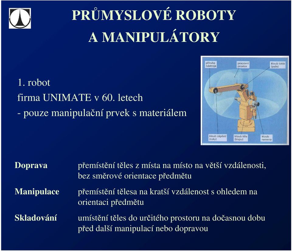 místa na místo na větší vzdálenosti, bez směrové orientace předmětu přemístění tělesa na kratší