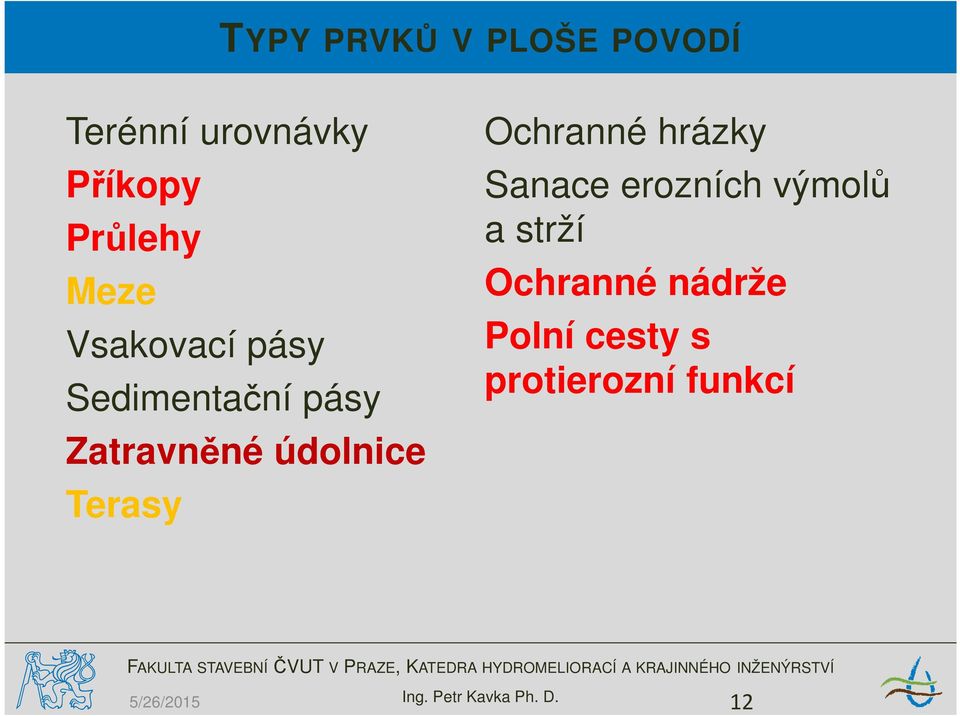 Terasy Ochranné hrázky Sanace erozních výmolů a strží Ochranné