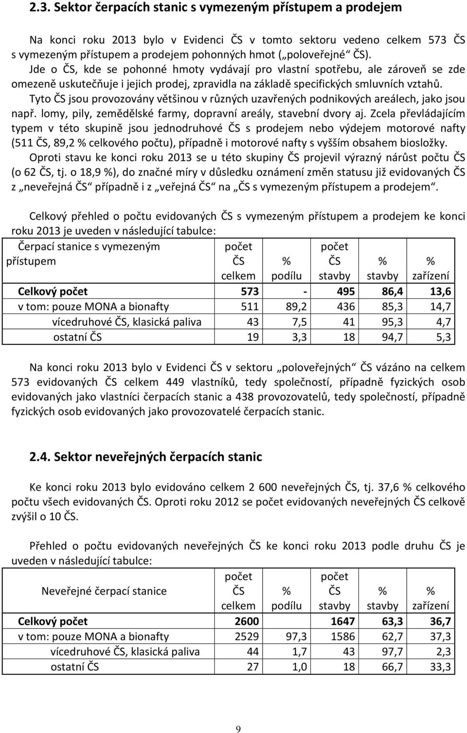 Tyto ČS jsou provozovány většinou v různých uzavřených podnikových areálech, jako jsou např. lomy, pily, zemědělské farmy, dopravní areály, stavební dvory aj.