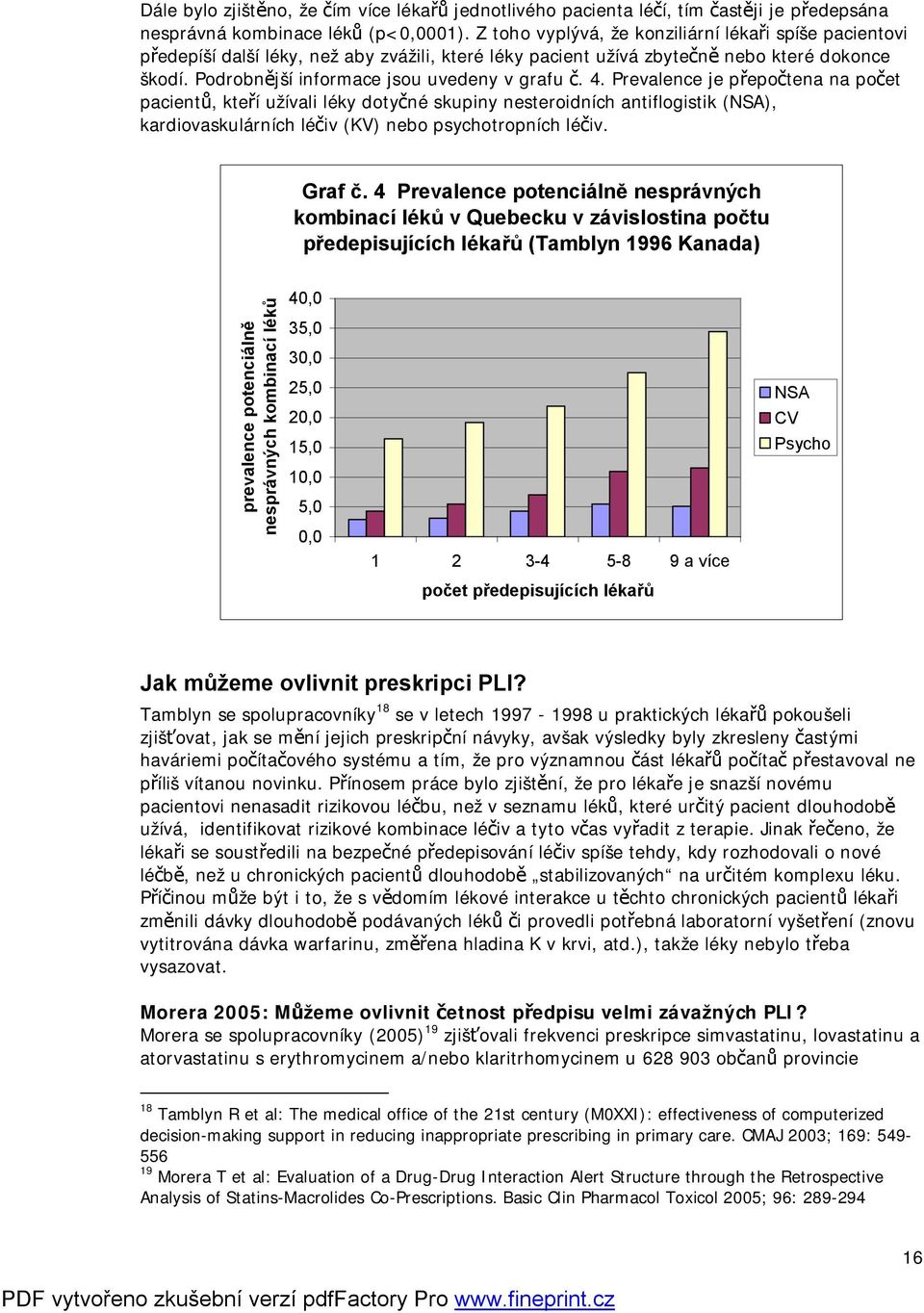 4. Prevalence je přepočtena na počet pacientů, kteří užívali léky dotyčné skupiny nesteroidních antiflogistik (NSA), kardiovaskulárních léčiv (KV) nebo psychotropních léčiv. Graf č.