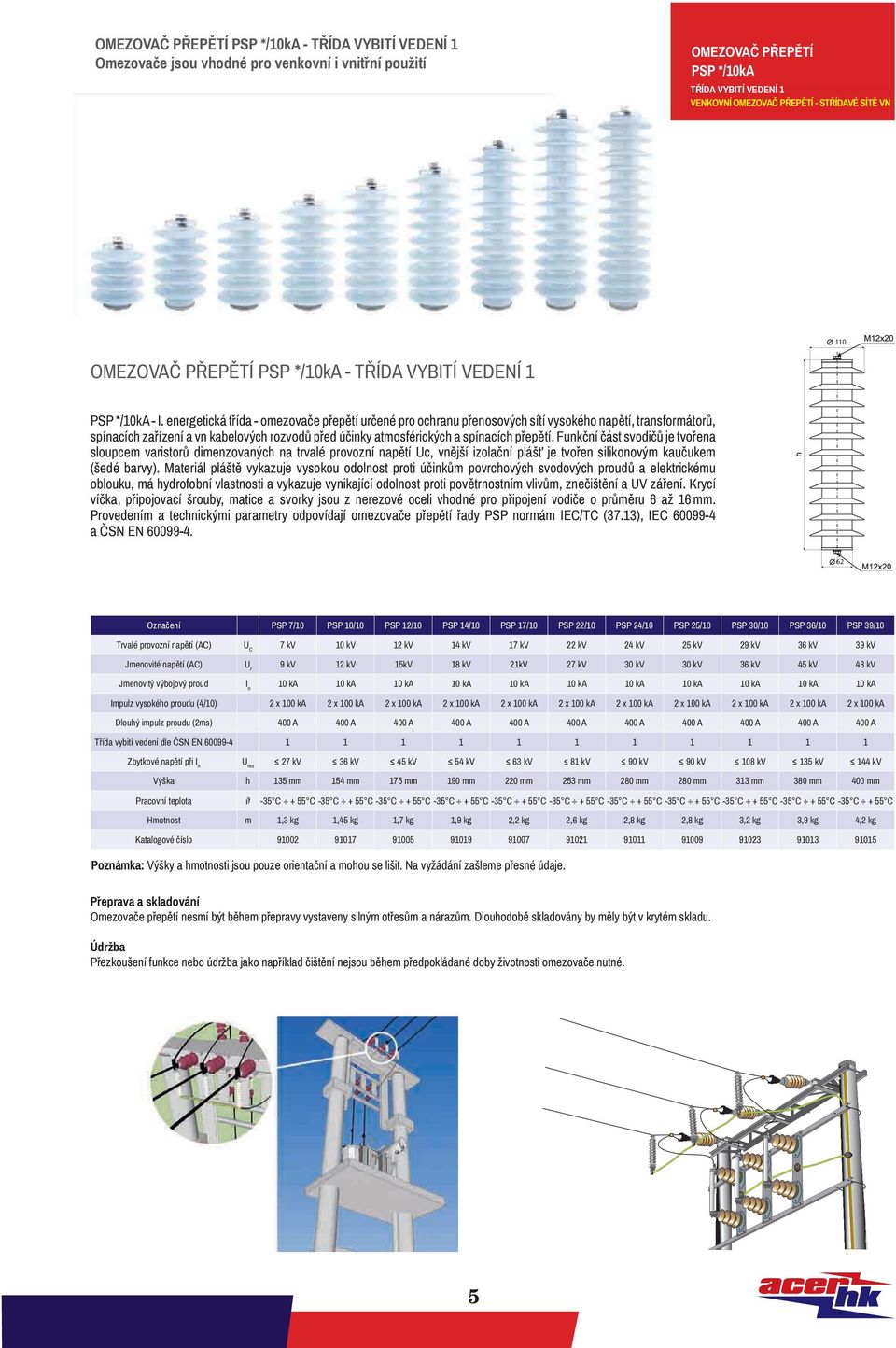 energetická třída - omezovače přepětí určené pro ochranu přenosových sítí vysokého napětí, transformátorů, spínacích zařízení a vn kabelových rozvodů před účinky atmosférických a spínacích přepětí.