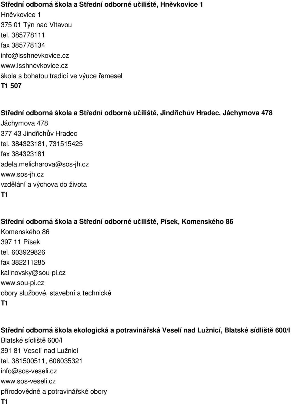 384323181, 731515425 fax 384323181 adela.melicharova@sos-jh.cz www.sos-jh.cz vzdělání a výchova do života Střední odborná škola a Střední odborné učiliště, Písek, Komenského 86 Komenského 86 397 11 Písek tel.