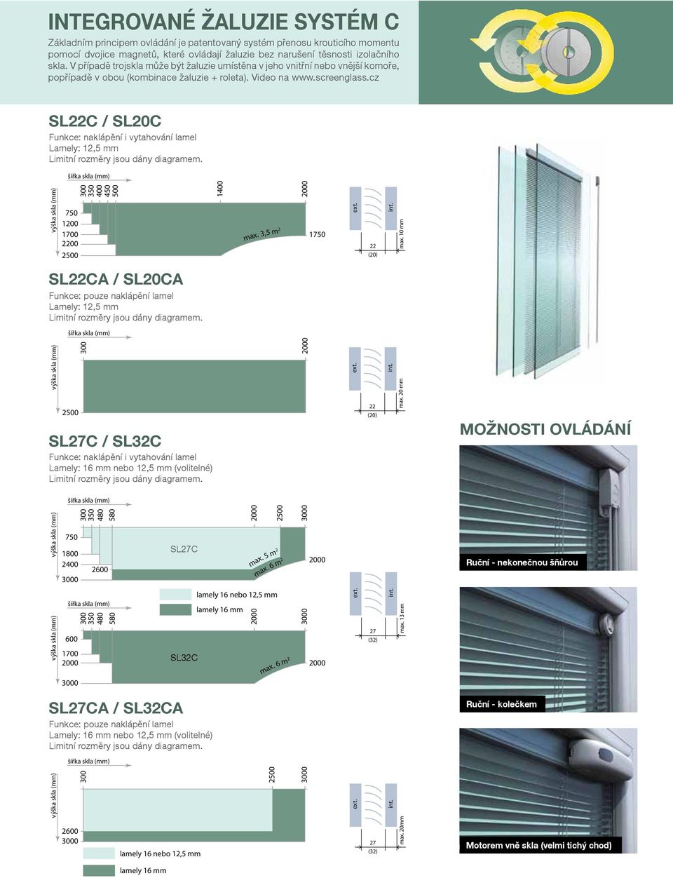 cz SL22C / SL20C Funkce: naklápění i vytahování lamel Lamely: 12,5 mm 400 450 500 750 1200 1700 1750 2200 1400 max. 3,5 m 2 22 (20) max.