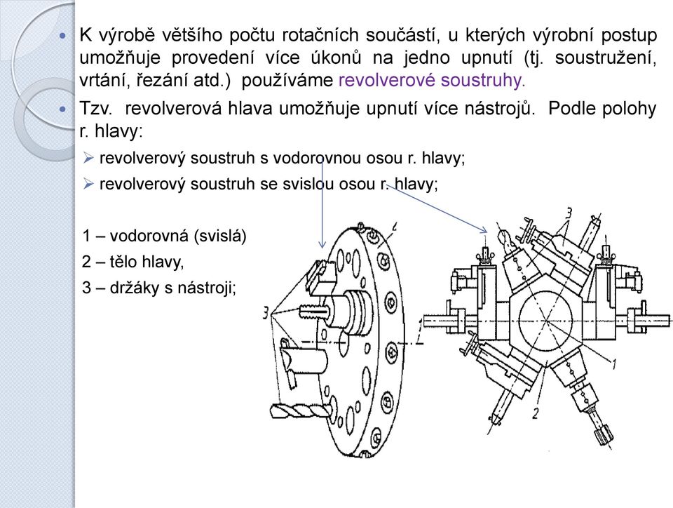 revolverová hlava umožňuje upnutí více nástrojů. Podle polohy r.