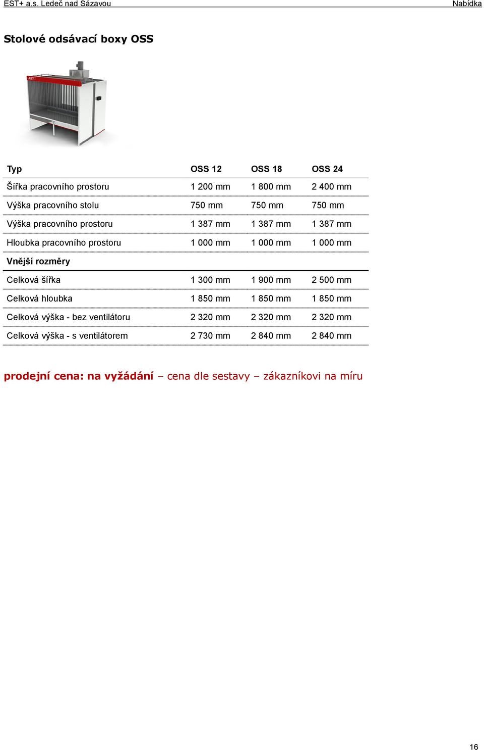 šířka 1 300 mm 1 900 mm 2 500 mm Celková hloubka 1 850 mm 1 850 mm 1 850 mm Celková výška - bez ventilátoru 2 320 mm 2 320 mm 2 320 mm