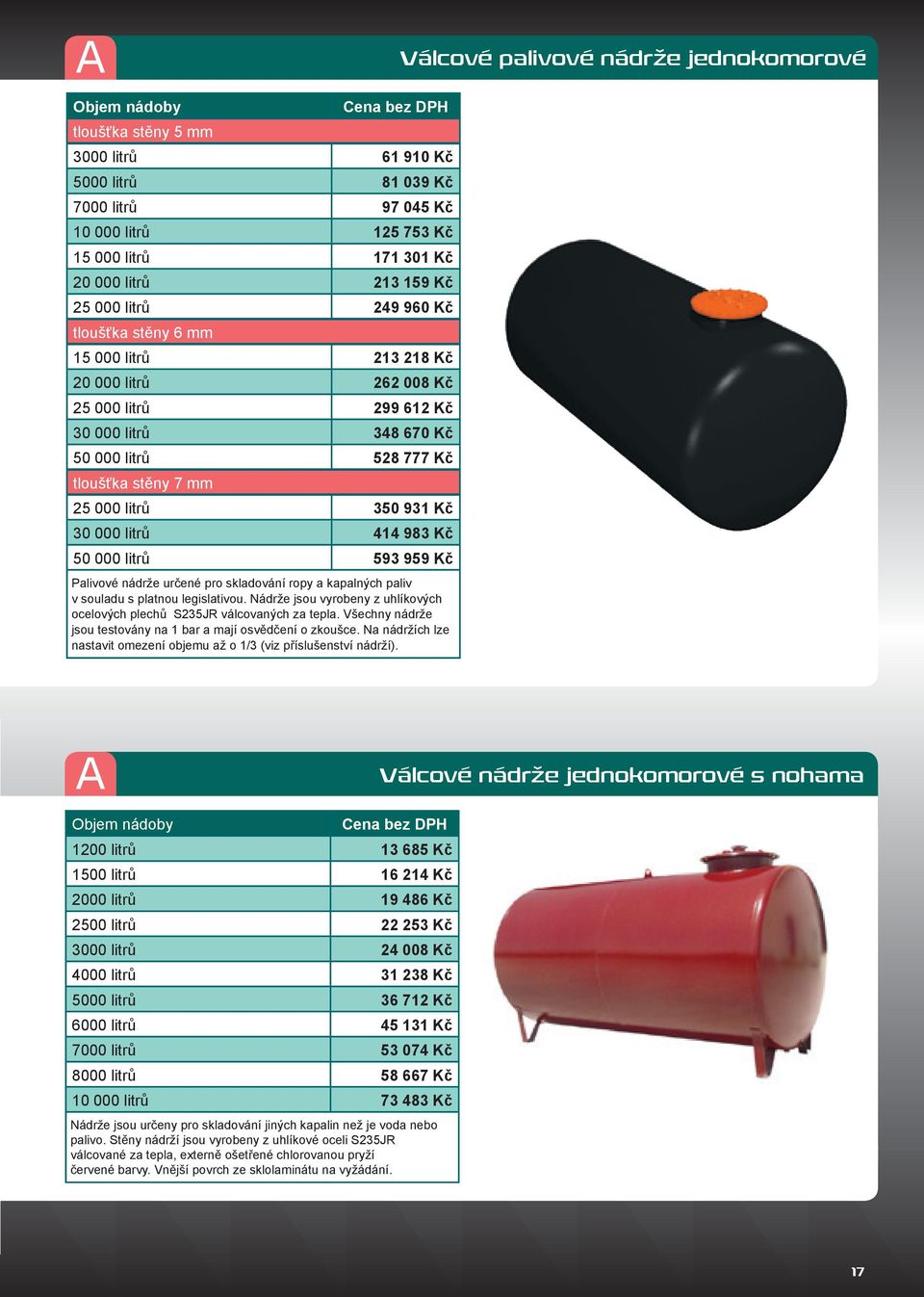 000 litrů 350 931 Kč 30 000 litrů 414 983 Kč 50 000 litrů 593 959 Kč Palivové nádrže určené pro skladování ropy a kapalných paliv v souladu s platnou legislativou.