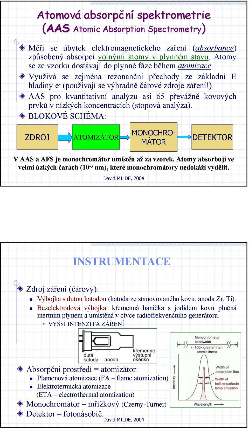 AAS pro kvantitativní analýzu asi 65 převážně kovových prvků v nízkých koncentracích (stopová analýza).