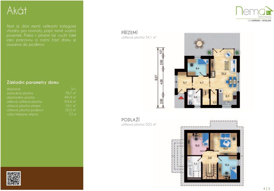Přízemí užitková plocha 54,1 m 2 Základní parametry domu dispozice 5+1 zastavěná plocha 78,7 m 2 obestavěný prostor