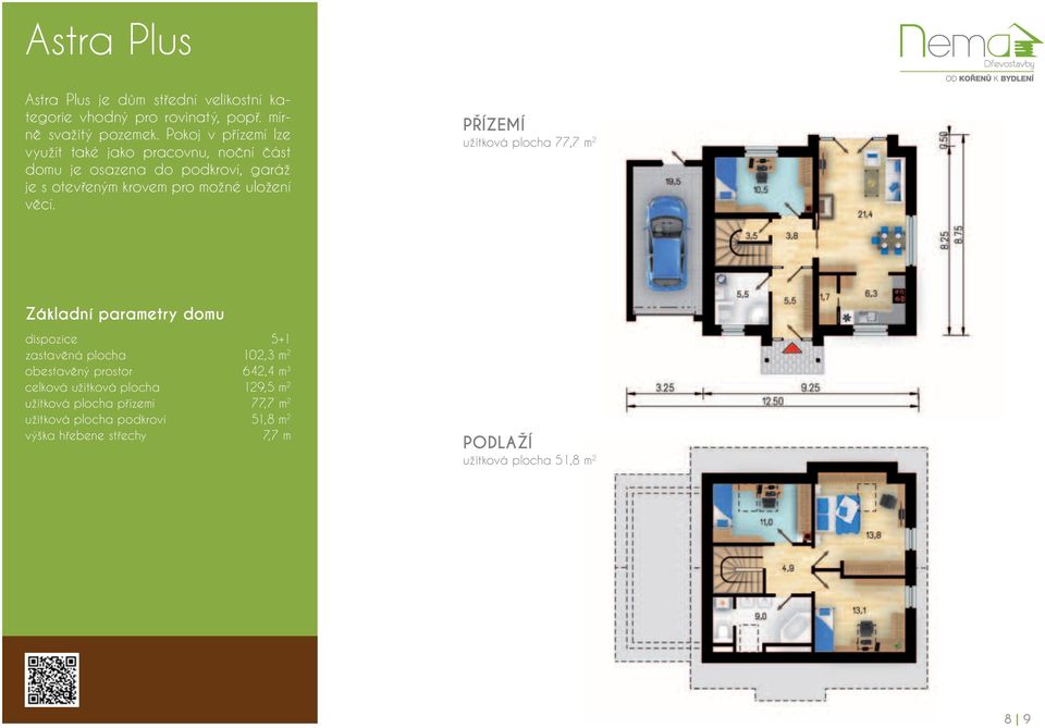 věcí. Přízemí užitková plocha 77,7 m 2 Základní parametry domu dispozice 5+1 zastavěná plocha 102,3 m 2 obestavěný prostor 642,4 m 3