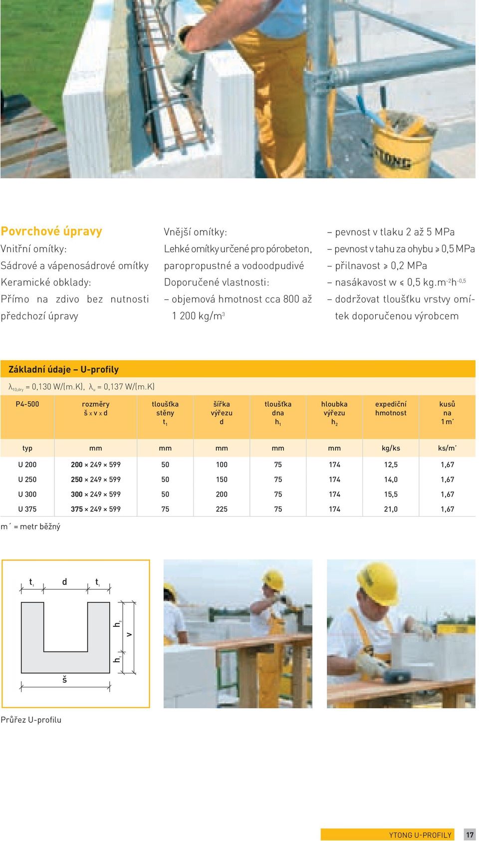 m -2 h -0,5 dodržovat tloušťku vrstvy omítek doporučenou výrobcem Základní údaje U-profily λ 10,dry = 0,130 W/(m.K), λ u = 0,137 W/(m.