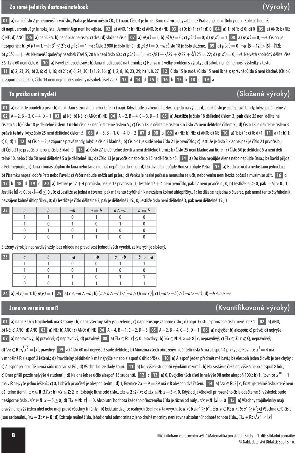 kladné číslo c) dva složené číslo 0 a) p a) b) p b) 0 c) p c) 0 p d) 08 a) p a) 0, a: Číslo je nezáporné. b) p b), b: c) p c), c : Číslo 80 je číslo liché. p d) 0, d : Číslo 8 je číslo složené.