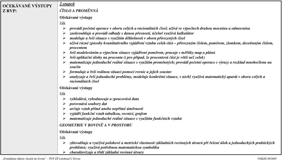 přesností, účelně využívá kalkulátor modeluje a řeší situace s využitím dělitelnosti v oboru přirozených čísel užívá různé způsoby kvantitativního vyjádření vztahu celek-část přirozeným číslem,