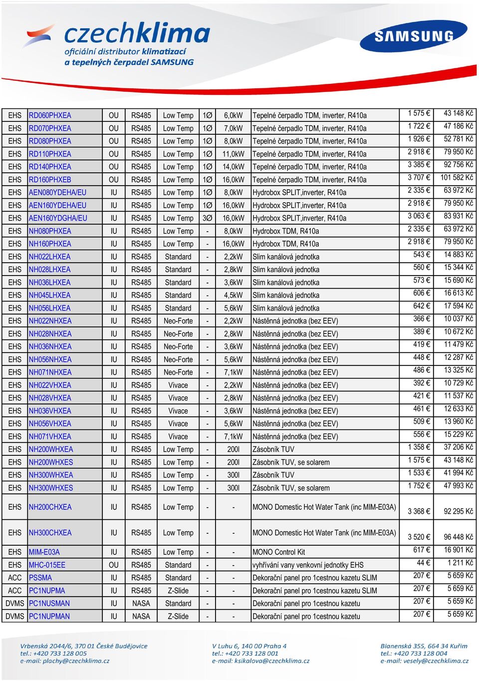 RD140PHXEA OU RS485 Low Temp 1Ø 14,0kW Tepelné čerpadlo TDM, inverter, R410a 3 385 92 756 Kč EHS RD160PHXEB OU RS485 Low Temp 1Ø 16,0kW Tepelné čerpadlo TDM, inverter, R410a 3 707 101 582 Kč EHS