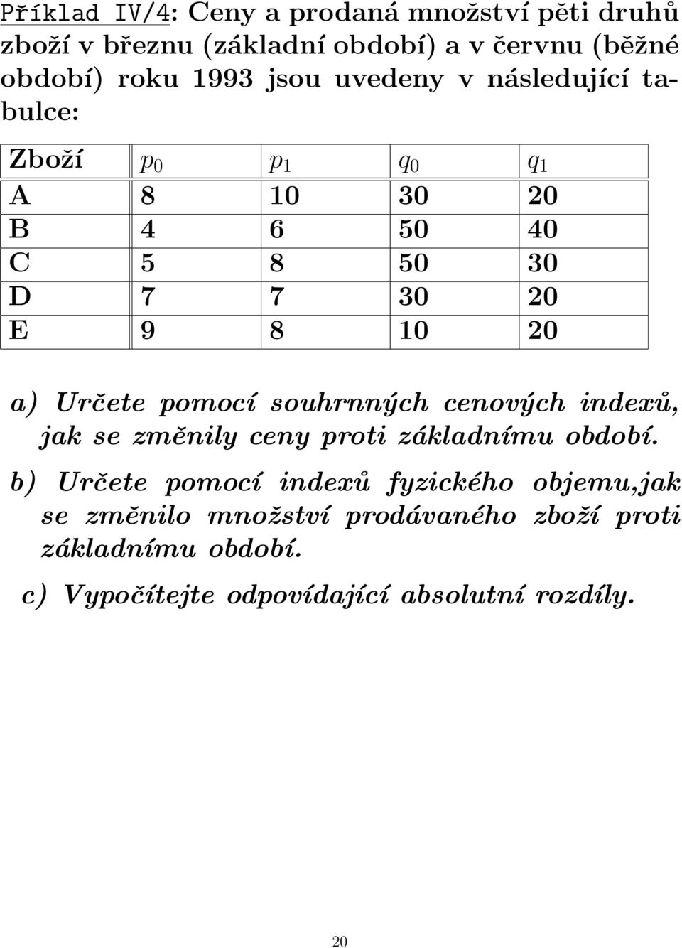 a) Určete pomocí souhrnných cenových indexů, jak se změnily ceny proti základnímu období.