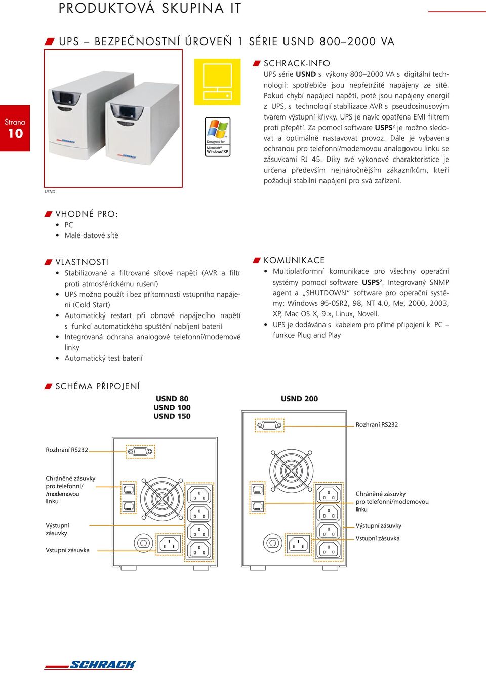 Za pomocí software USPS 2 je možno sledovat a optimálně nastavovat provoz. Dále je vybavena ochranou pro telefonní/modemovou analogovou linku se zásuvkami RJ 45.