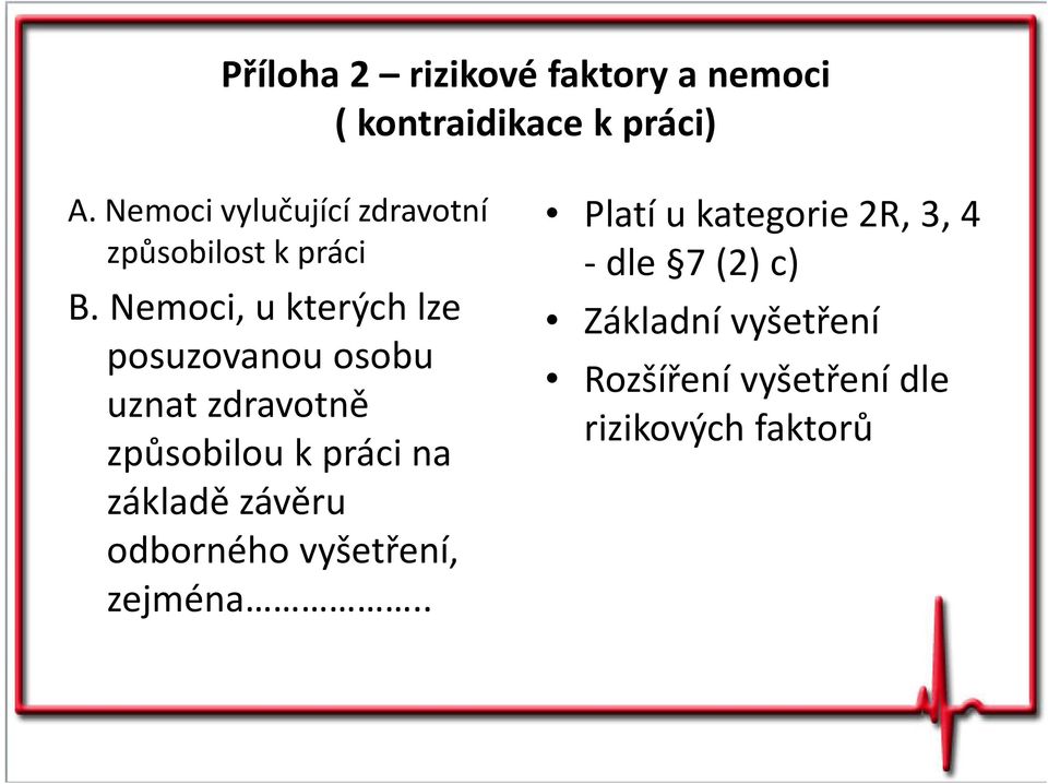 Nemoci, u kterých lze posuzovanou osobu uznat zdravotně způsobilou k práci na základě