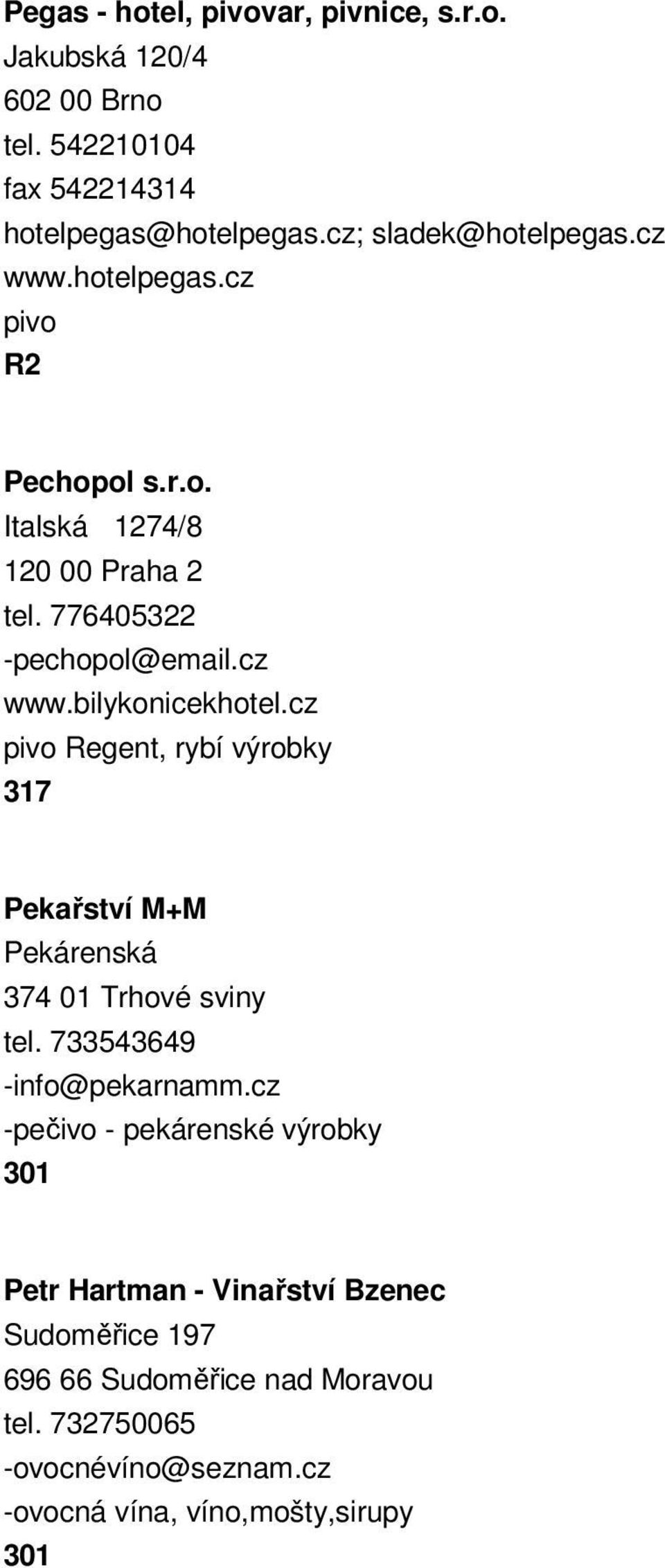 cz Regent, rybí výrobky 317 Pekařství M+M Pekárenská 374 01 Trhové sviny tel. 733543649 -info@pekarnamm.