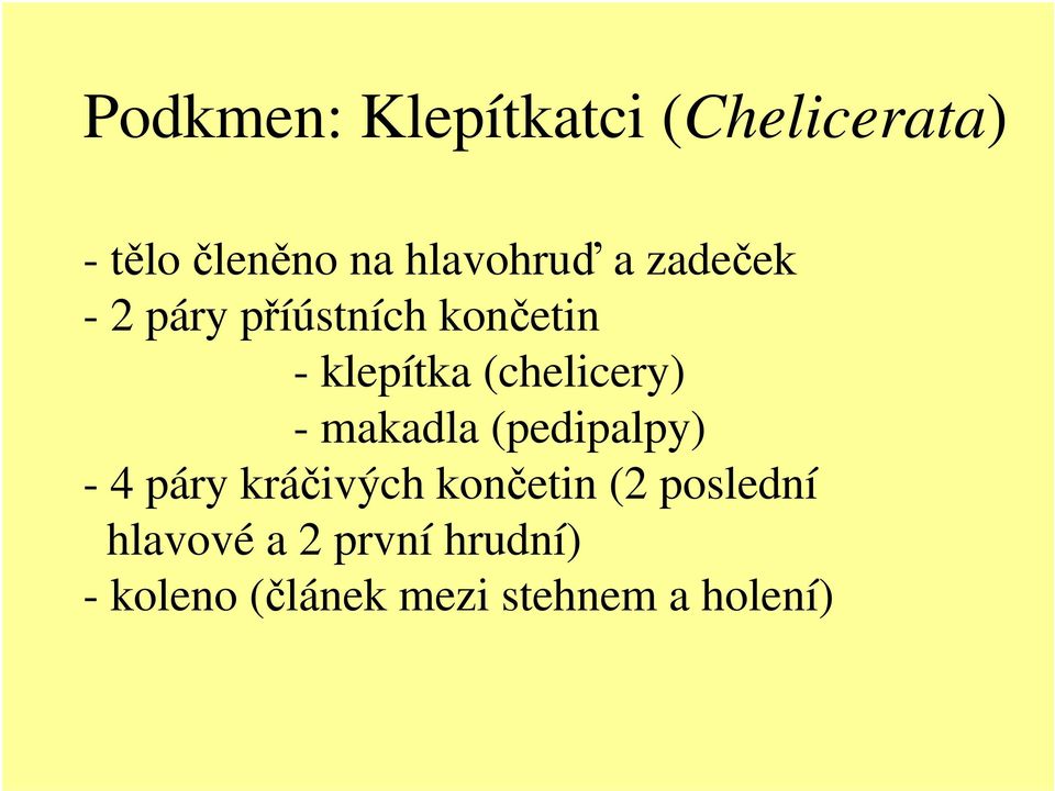 - makadla (pedipalpy) - 4 páry kráčivých končetin (2 poslední