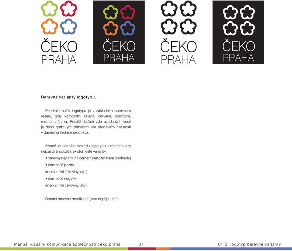 Kromě základního vzhledu logotypu (určeného pro nejčastější použití), existují ještě varianty: barevný negativ (na černém nebo tmavém podkladu) černobílé