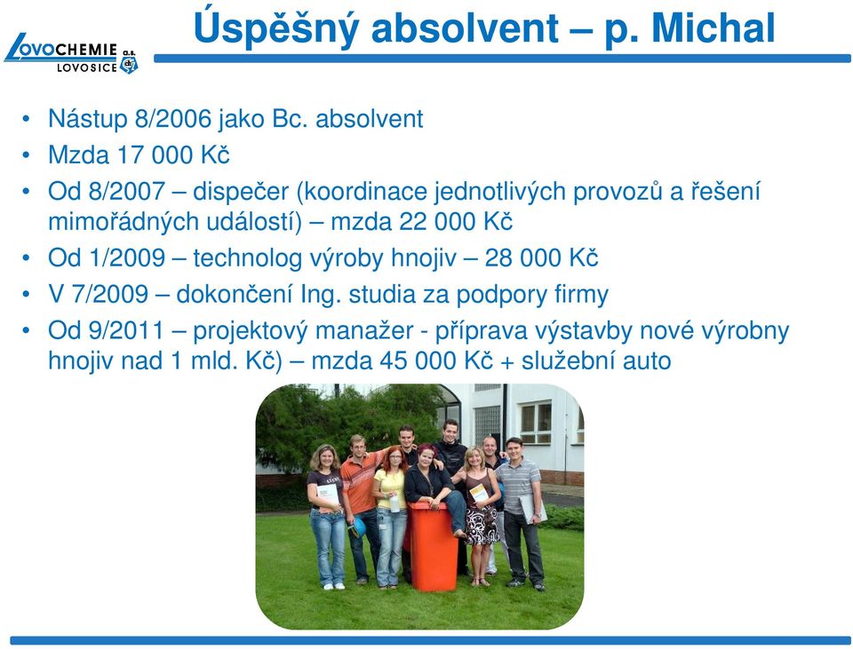 mimořádných událostí) mzda 22 000 Kč Od 1/2009 technolog výroby hnojiv 28 000 Kč V 7/2009