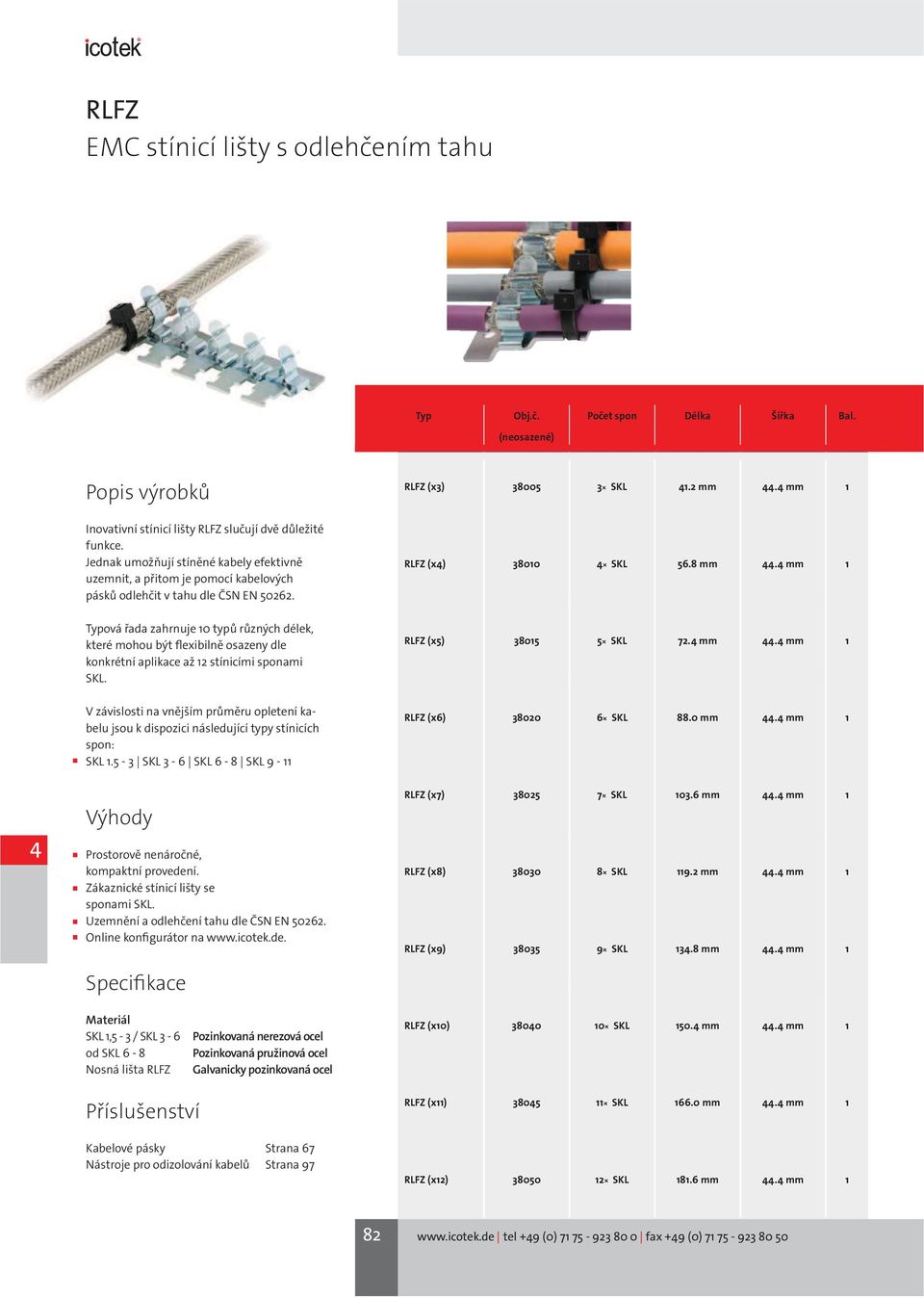 4 mm 1 Typová řada zahrnuje 10 typů různých délek, které mohou být flexibilně osazeny dle konkrétní aplikace až 12 stínicími sponami SKL. RLFZ (x5) 38015 5 SKL 72.4 mm 44.