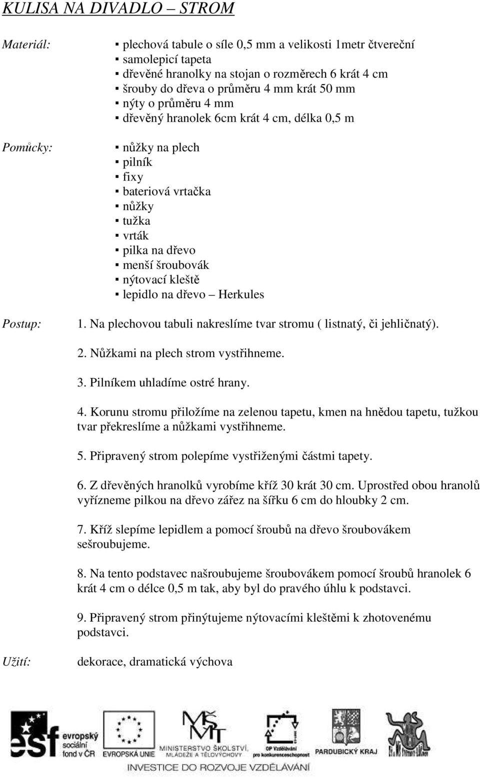 lepidlo na dřevo Herkules 1. Na plechovou tabuli nakreslíme tvar stromu ( listnatý, či jehličnatý). 2. Nůžkami na plech strom vystřihneme. 3. Pilníkem uhladíme ostré hrany. 4.