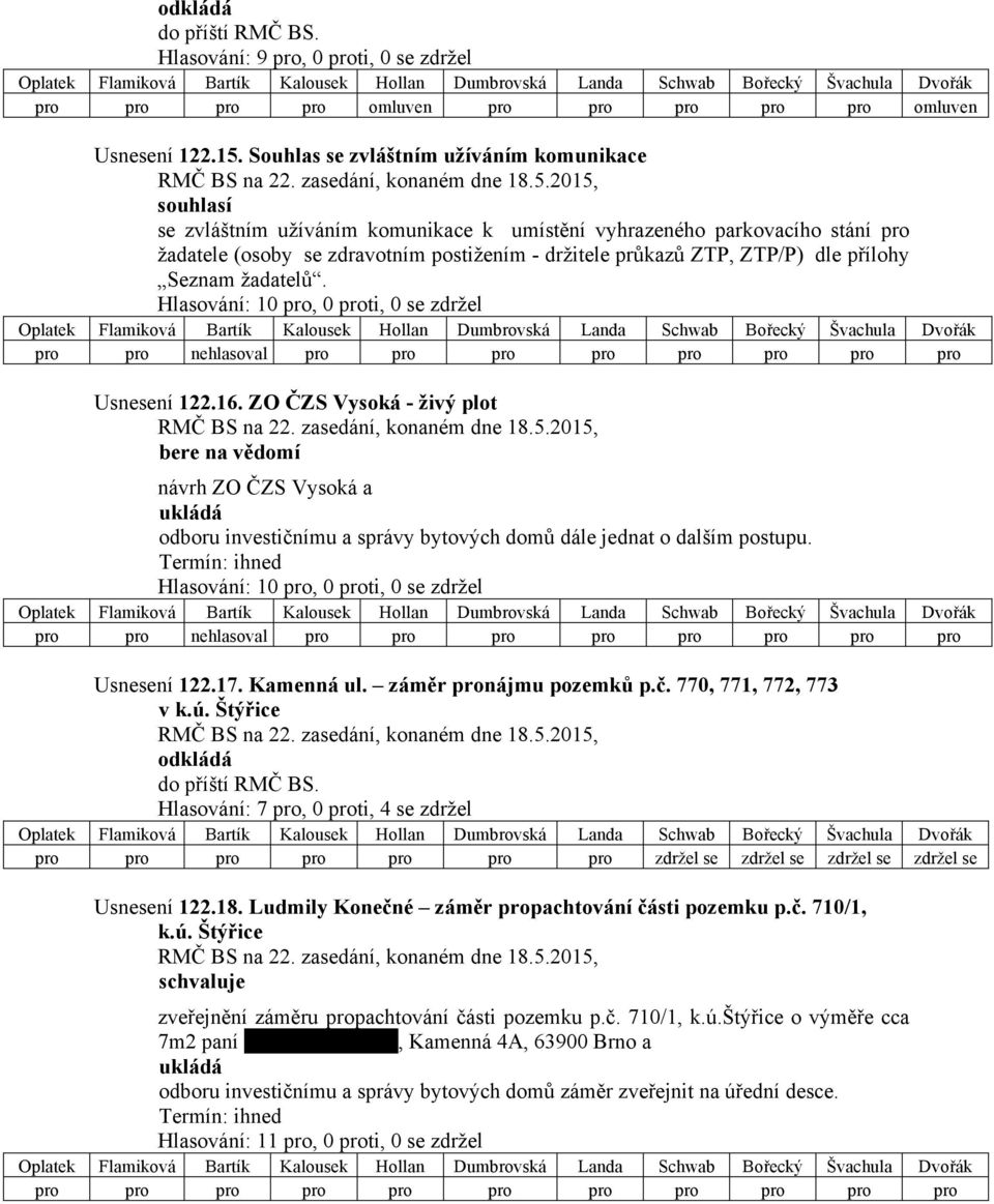 dle přílohy Seznam žadatelů. pro pro nehlasoval pro pro pro pro pro pro pro pro Usnesení 122.16.