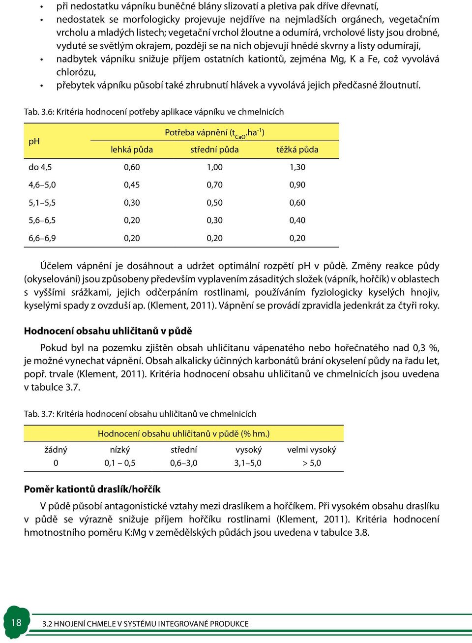 zejména Mg, K a Fe, což vyvolává chlorózu, přebytek vápníku působí také zhrubnutí hlávek a vyvolává jejich předčasné žloutnutí. Tab. 3.