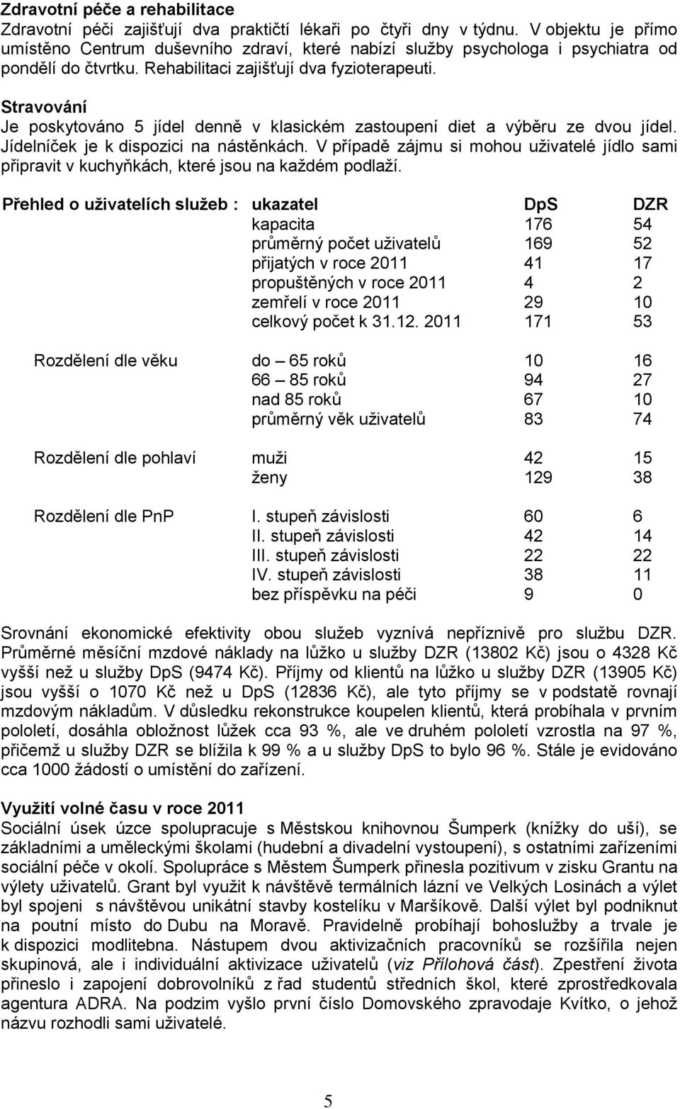 Stravování Je poskytováno 5 jídel denně v klasickém zastoupení diet a výběru ze dvou jídel. Jídelníček je k dispozici na nástěnkách.