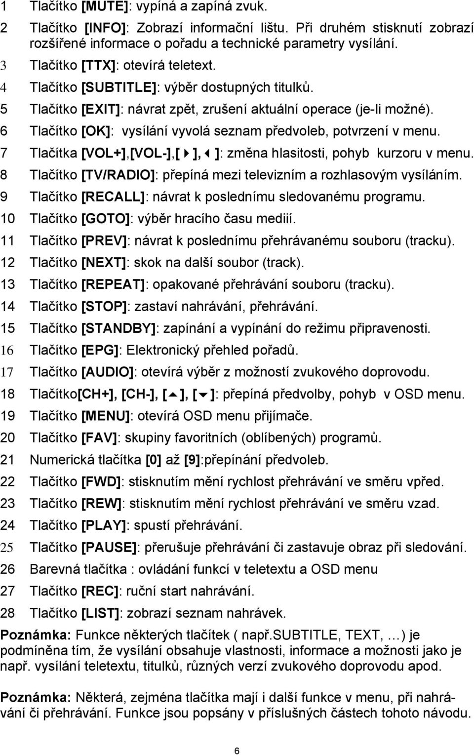 6 Tlačítko [OK]: vysílání vyvolá seznam předvoleb, potvrzení v menu. 7 Tlačítka [VOL+],[VOL-],[ ], ]: změna hlasitosti, pohyb kurzoru v menu.