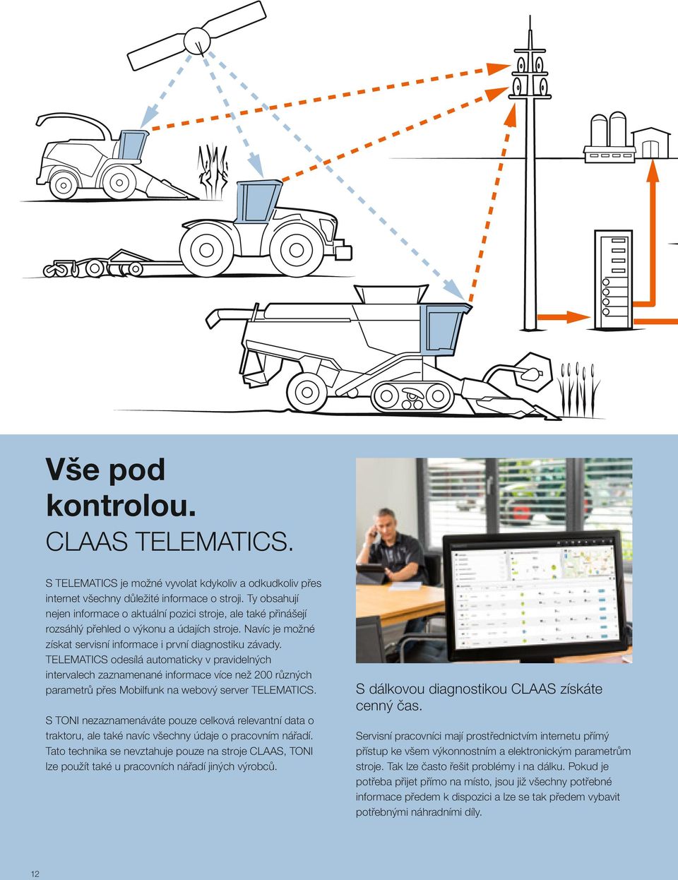 TELEMATICS odesílá automaticky v pravidelných intervalech zaznamenané informace více než 200 různých parametrů přes Mobilfunk na webový server TELEMATICS.