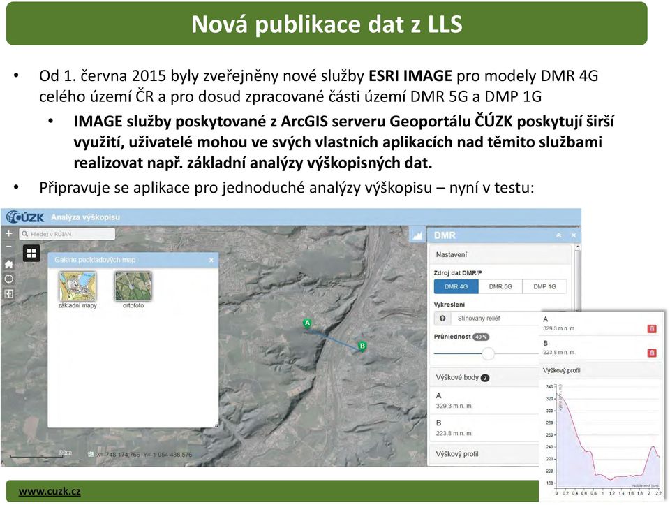 části území DMR 5G a DMP 1G IMAGE služby poskytované z ArcGIS serveru Geoportálu ČÚZK poskytují širší využití,