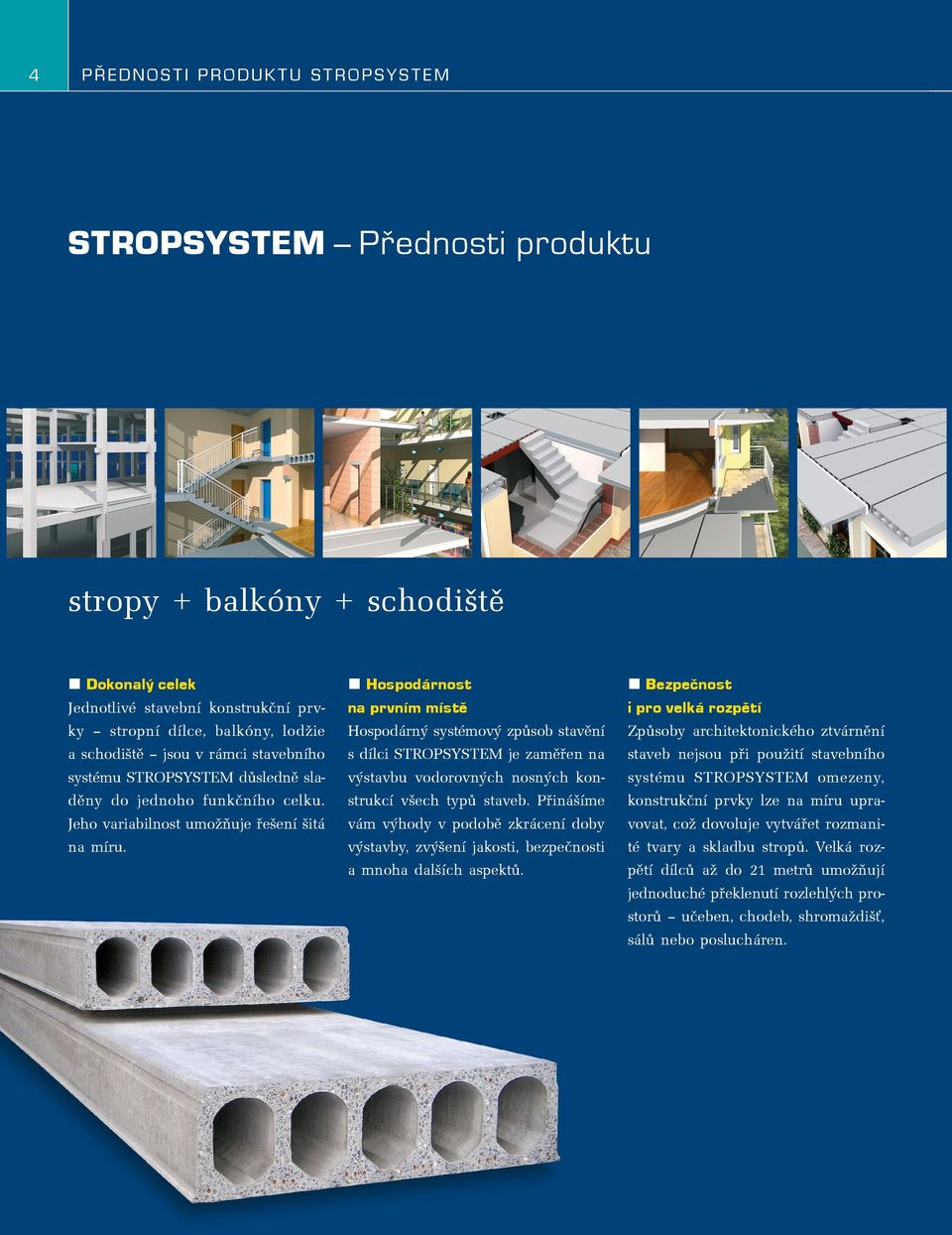 Hospodárnost na prvním místě Hospodárný systémový způsob stavění s dílci STROPSYSTEM je zaměřen na výstavbu vodorovných nosných konstrukcí všech typů staveb.