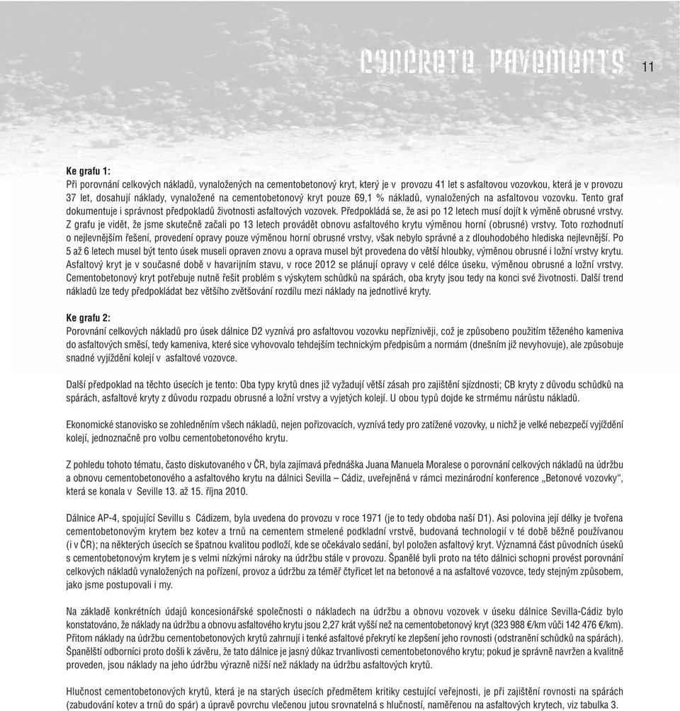Předpokládá se, že asi po 12 letech musí dojít k výměně obrusné vrstvy. Z grafu je vidět, že jsme skutečně začali po 13 letech provádět obnovu asfaltového krytu výměnou horní (obrusné) vrstvy.