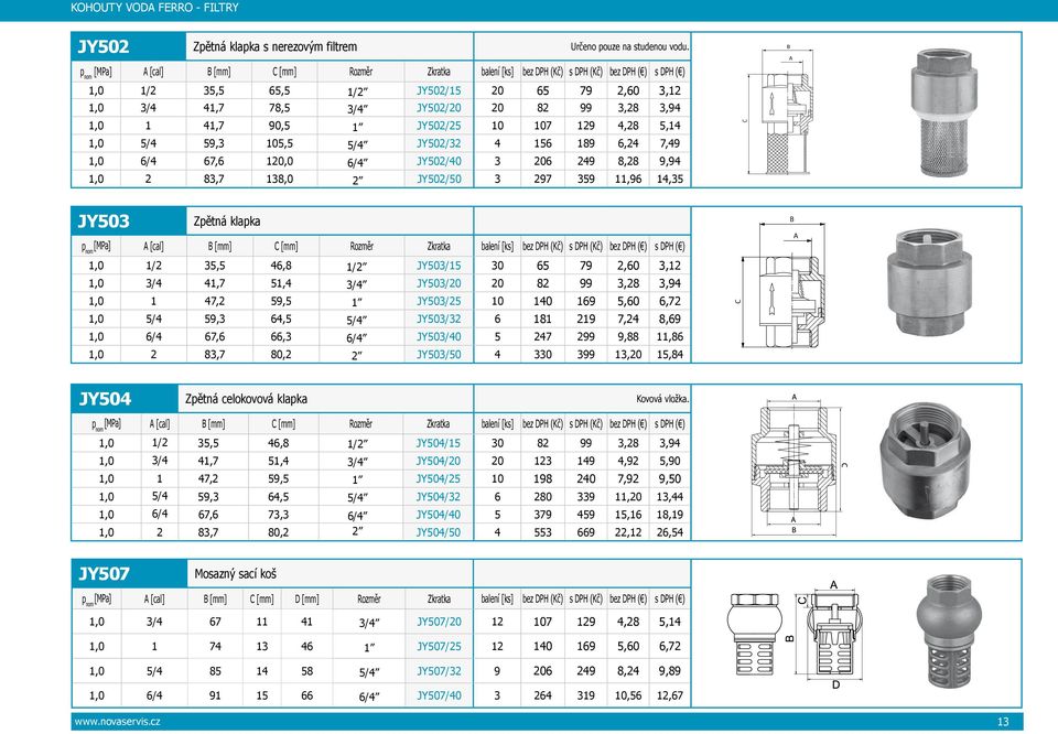 4,28 5,14 1,0 5/4 59,3 105,5 5/4 JY502/32 4 156 189 6,24 7,49 1,0 6/4 67,6 120,0 6/4 JY502/40 3 206 249 8,28 9,94 1,0 2 83,7 138,0 2 JY502/50 3 297 359 11,96 14,35 C B A JY503 Zpětná klapka [MPa] A