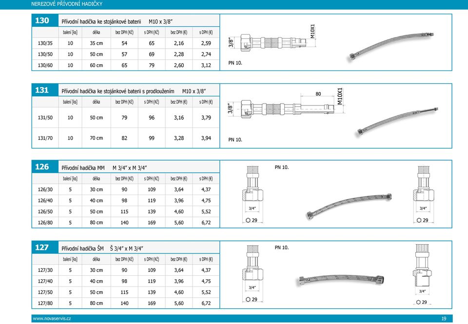 126 Přívodní hadička MM M 3/4 x M 3/4 PN 10.