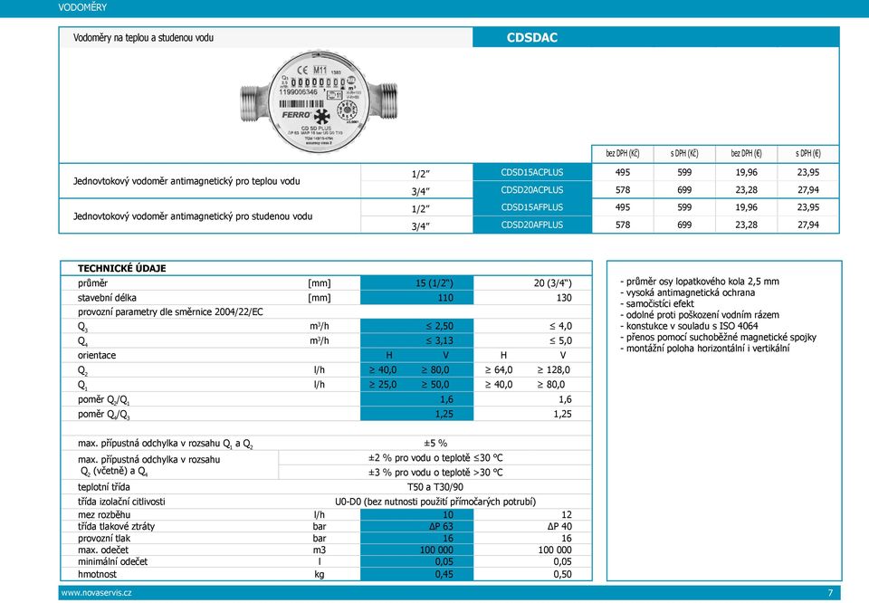 provozní parametry dle směrnice 2004/22/EC Q 3 m 3 /h 2,50 4,0 Q 4 m 3 /h 3,13 5,0 orientace H V H V Q 2 l/h 40,0 80,0 64,0 128,0 Q 1 l/h 25,0 50,0 40,0 80,0 poměr Q 2 /Q 1 1,6 1,6 poměr Q 4 /Q 3
