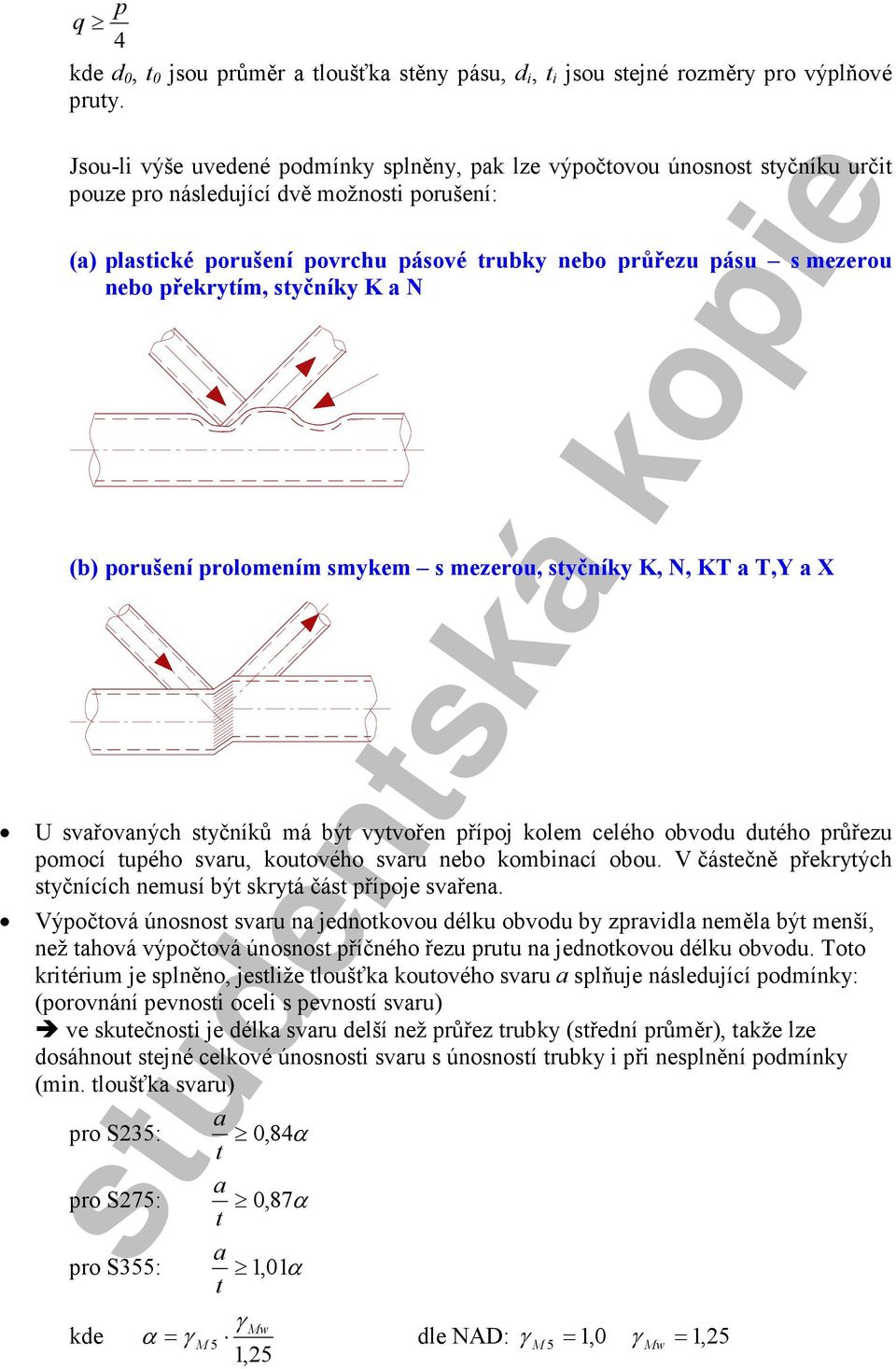 překryím syčníky K a (b) porušení prolomením smykem s mezerou syčníky K KT a TY a X U svařovaných syčníků má bý vyvořen přípoj kolem celého obvou uého průřezu pomocí upého svaru kouového svaru nebo