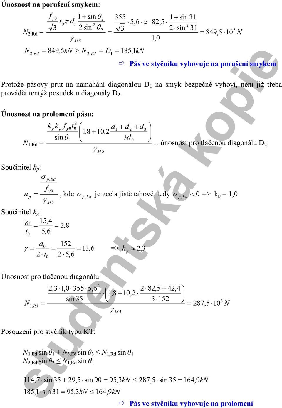 Únosnos na prolomení pásu: R Součiniel k p : n p k g k p E Součiniel k g : g 54 56 p y + + 8 +.