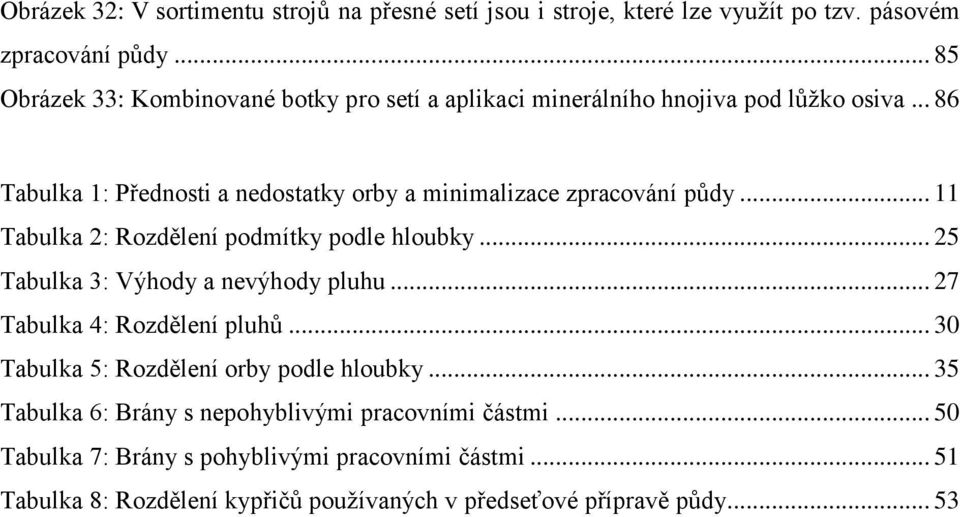 .. 86 Tabulka 1: Přednosti a nedostatky orby a minimalizace zpracování půdy... 11 Tabulka 2: Rozdělení podmítky podle hloubky.