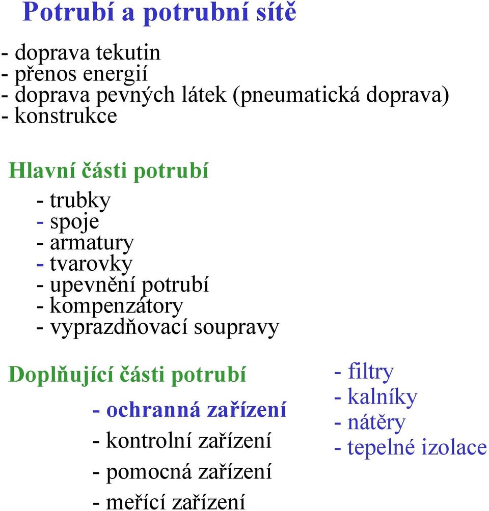 upevnění potrubí - kompenzátory - vyprazdňovací soupravy Doplňující části potrubí - ochranná