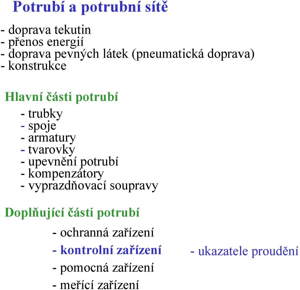 tvarovky - upevnění potrubí - kompenzátory - vyprazdňovací soupravy Doplňující části