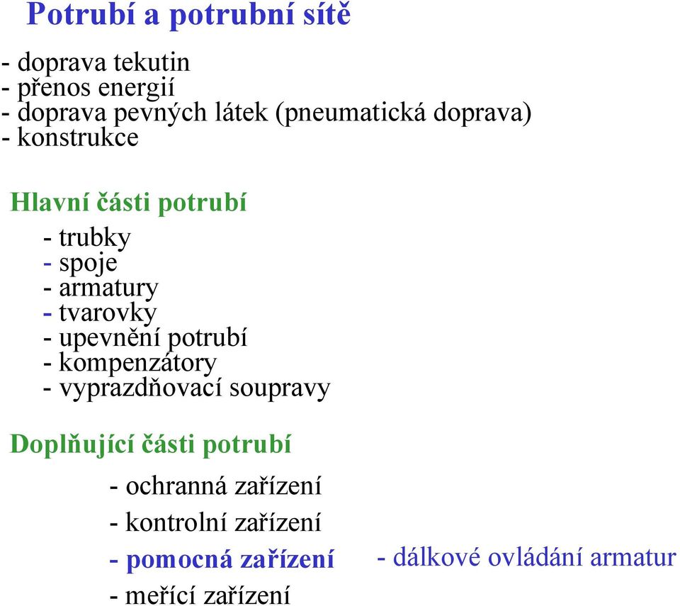 tvarovky - upevnění potrubí - kompenzátory - vyprazdňovací soupravy Doplňující části