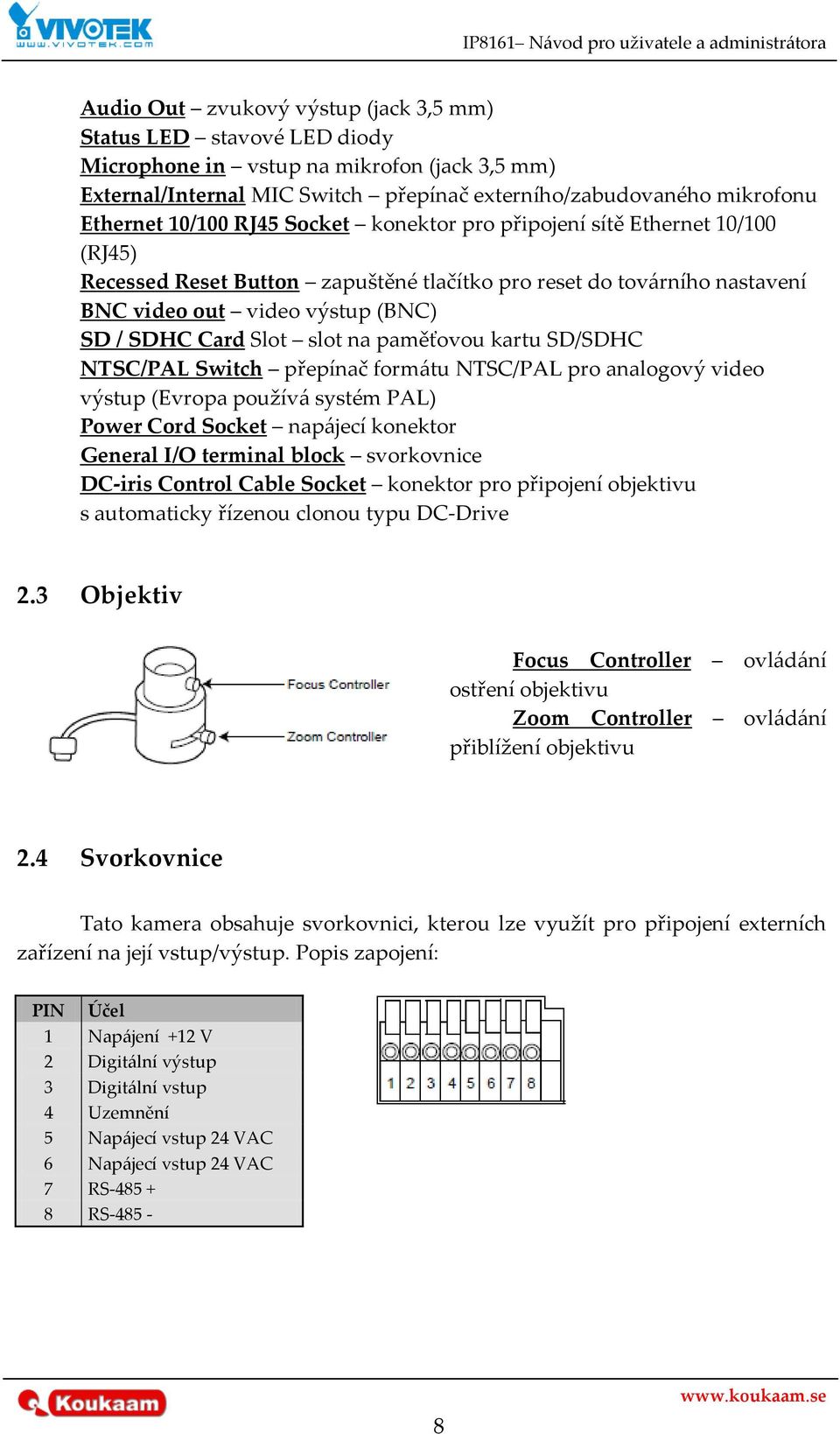 slot na paměťovou kartu SD/SDHC NTSC/PAL Switch přepínač form{tu NTSC/PAL pro analogový video výstup (Evropa použív{ systém PAL) Power Cord Socket nap{jecí konektor General I/O terminal block