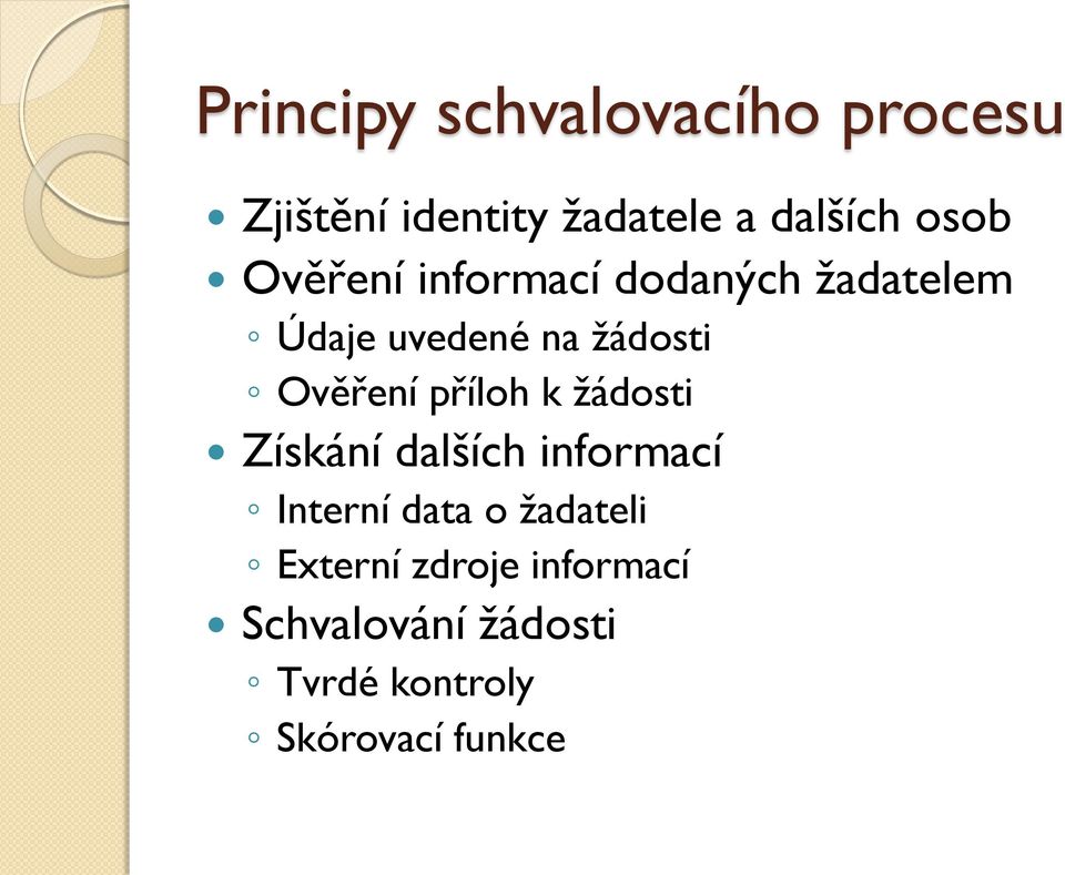 Ověření příloh k žádosti Získání dalších informací Interní data o