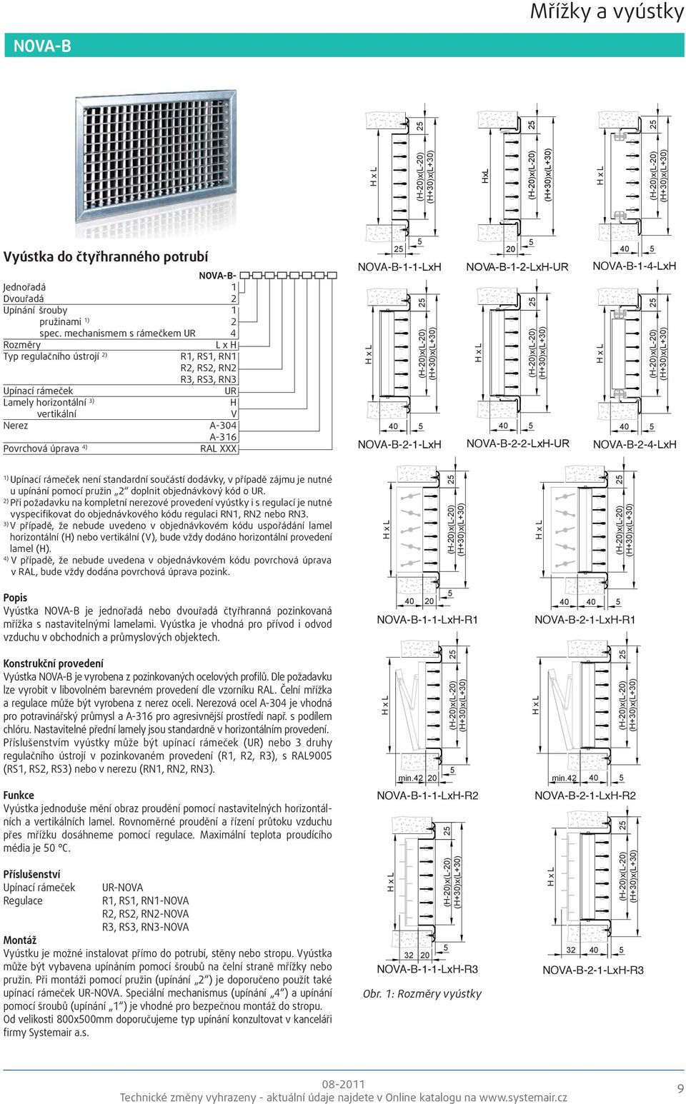 XXX NOVA-B-1-1-LxH 2 40 NOVA-B-2-1-LxH 20 NOVA-B-1-2-LxH-UR 2 40 NOVA-B-2-2-LxH-UR NOVA-B-1-4-LxH 40 2 40 NOVA-B-2-4-LxH 1) Upínací rámeček není standardní součástí dodávky, v případě zájmu je nutné