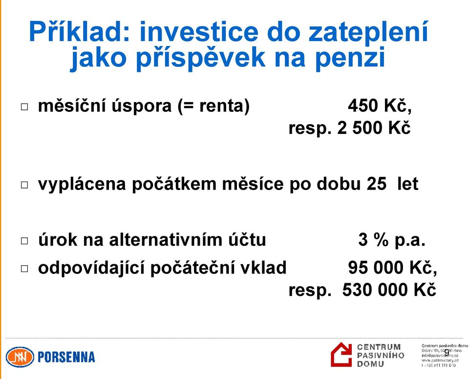 2 500 Kč vyplácena počátkem měsíce po dobu 25 let úrok na